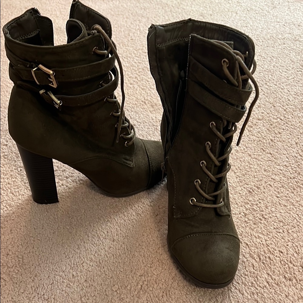 Charlotte Russe Olive Heeled Boots